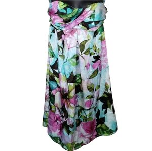 Andrea Behar Boston Proper silk floral strapless dress, Criss Cross bust, size 4